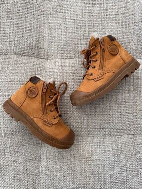 Palladium Kids' Tan Suede Lace-Up Zip Boots